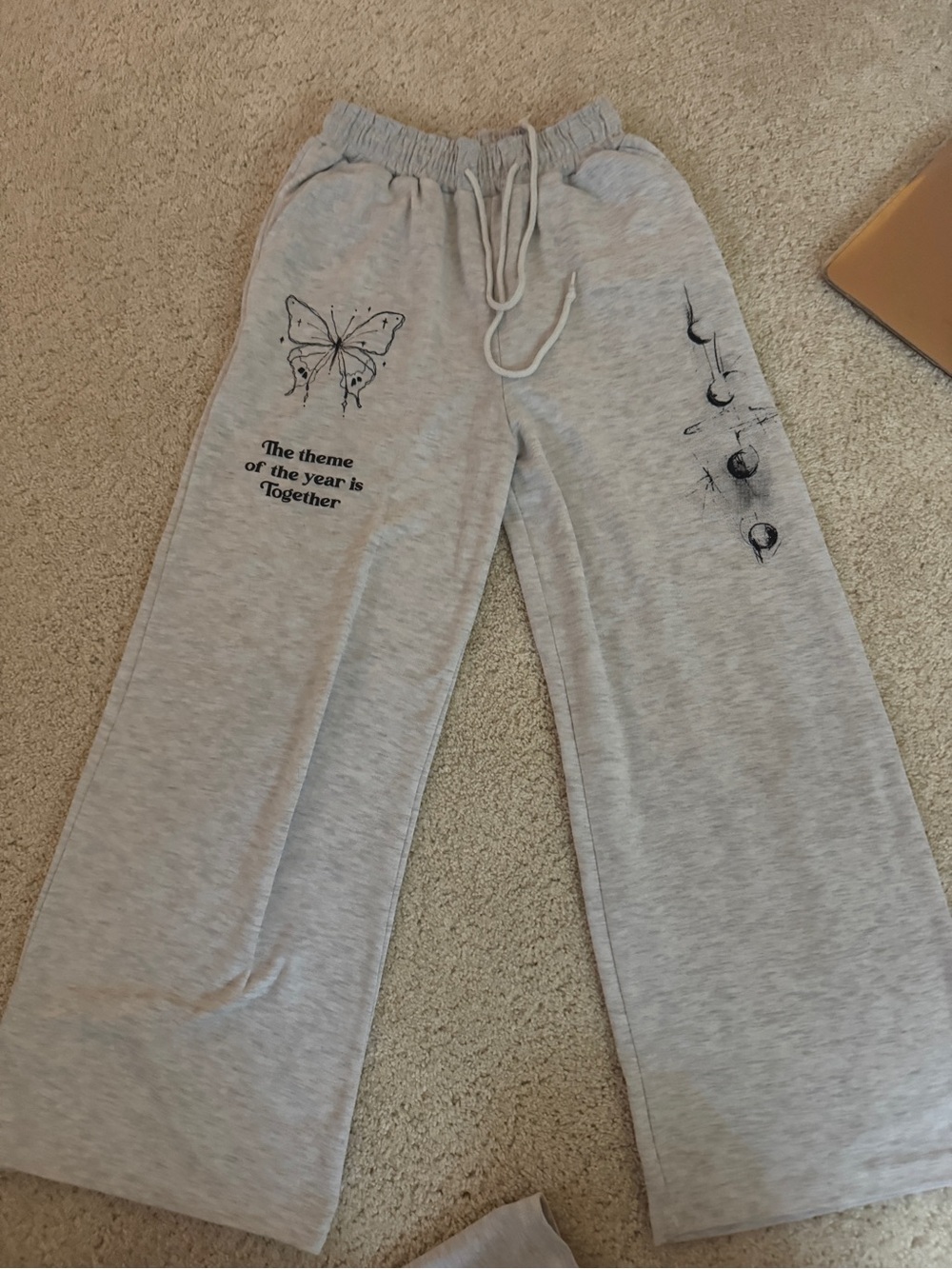 Kids Gray Butterfly-Print Wide Leg Sweatpants